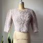 80s Fluffy Light Gray Angora Knit Crop Cardigan Sweater / S