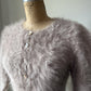 80s Fluffy Light Gray Angora Knit Crop Cardigan Sweater / S