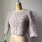 80s Fluffy Light Gray Angora Knit Crop Cardigan Sweater / S