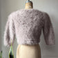 80s Fluffy Light Gray Angora Knit Crop Cardigan Sweater / S