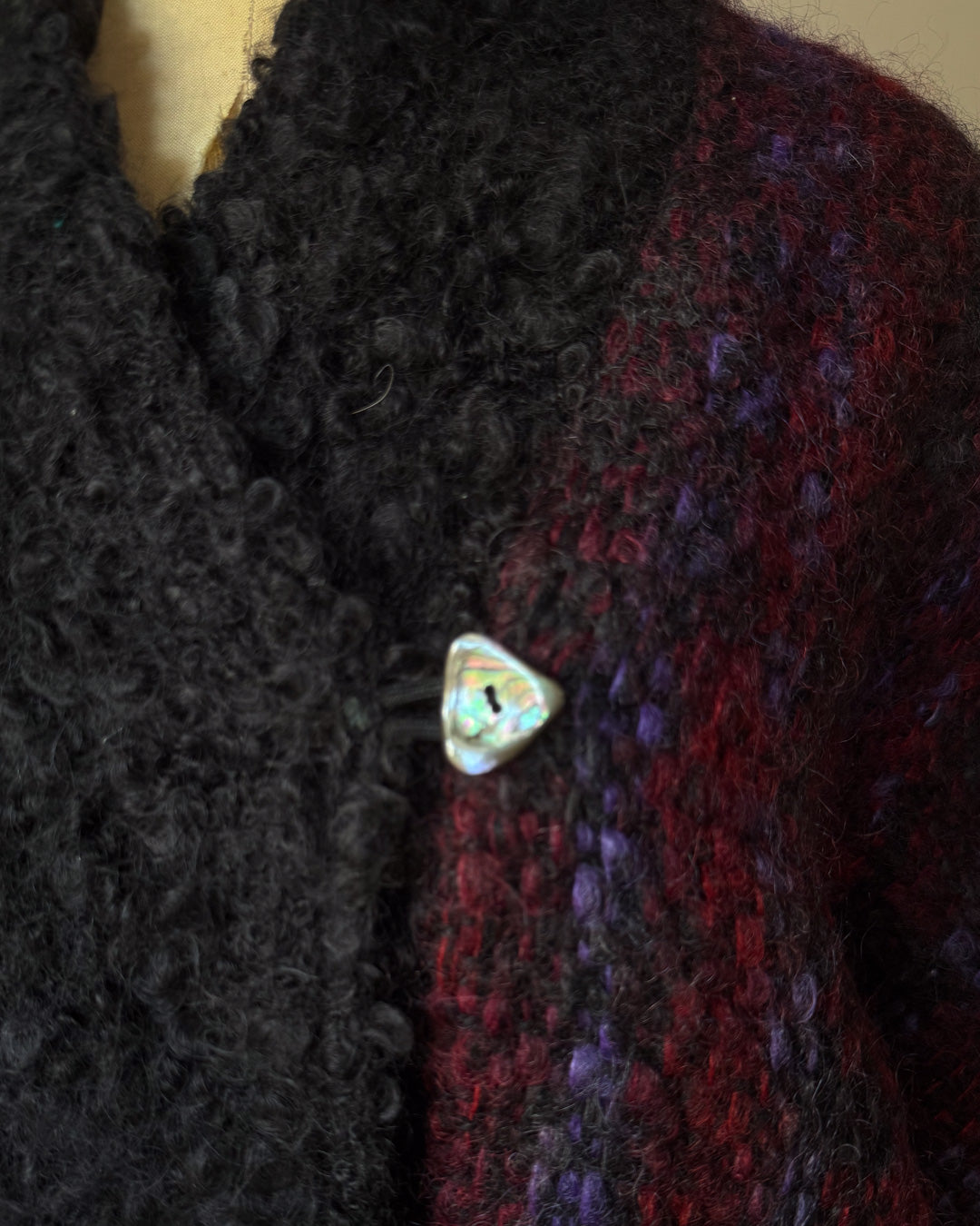 80s Fuzzy Hand Knit Mohair Cardigan / S-L
