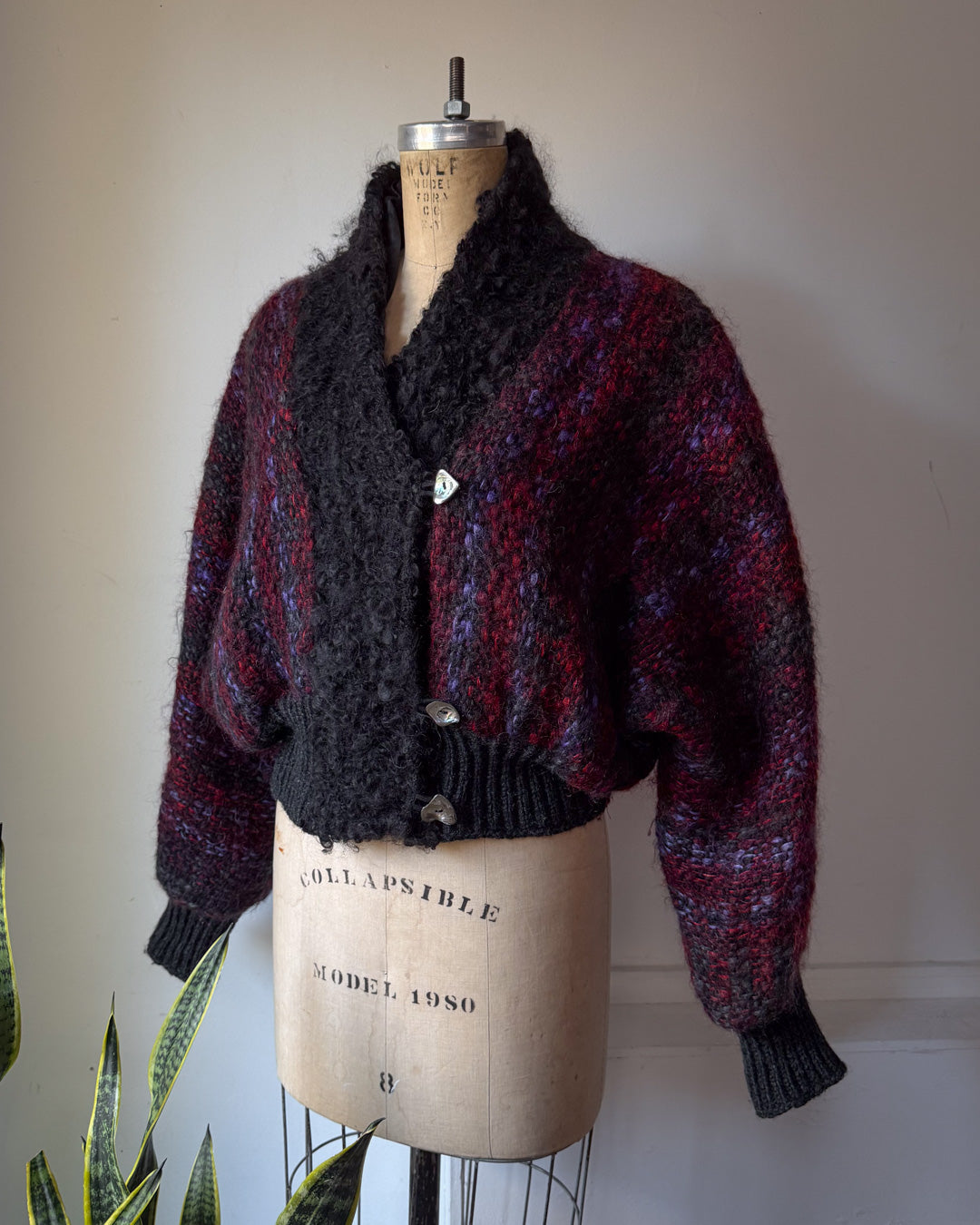 80s Fuzzy Hand Knit Mohair Cardigan / S-L