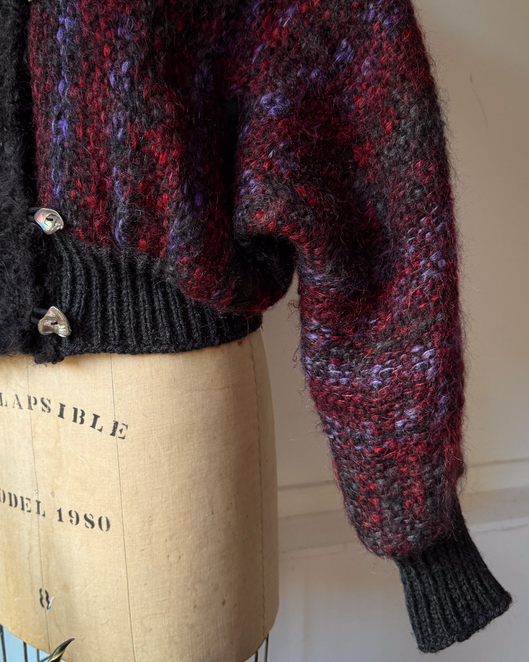 80s Fuzzy Hand Knit Mohair Cardigan / S-L