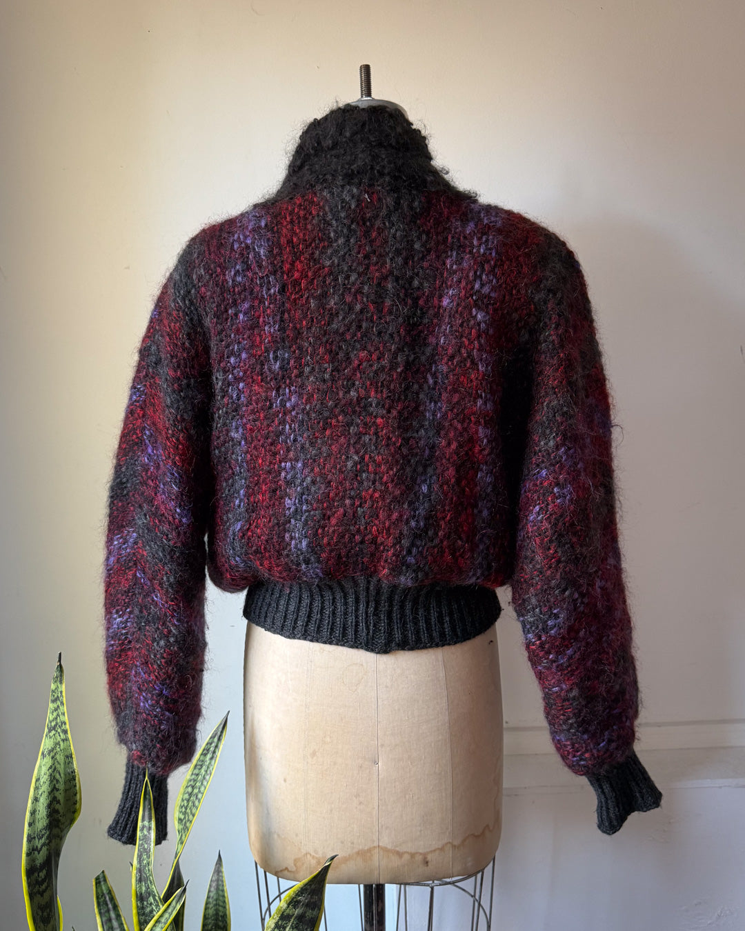 80s Fuzzy Hand Knit Mohair Cardigan / S-L