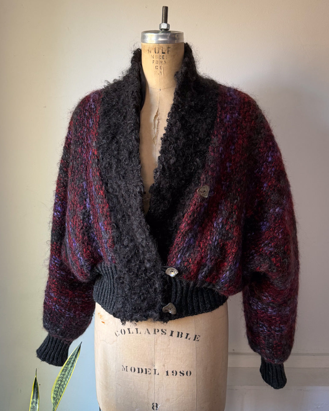 80s Fuzzy Hand Knit Mohair Cardigan / S-L