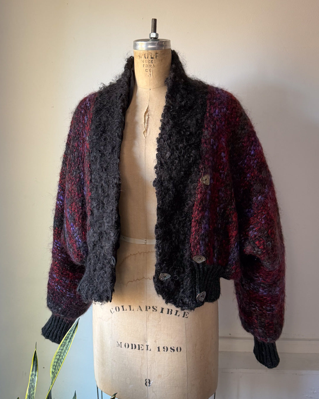 80s Fuzzy Hand Knit Mohair Cardigan / S-L