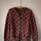80s Hand Knit Checkered Cardigan / M