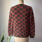 80s Hand Knit Checkered Cardigan / M