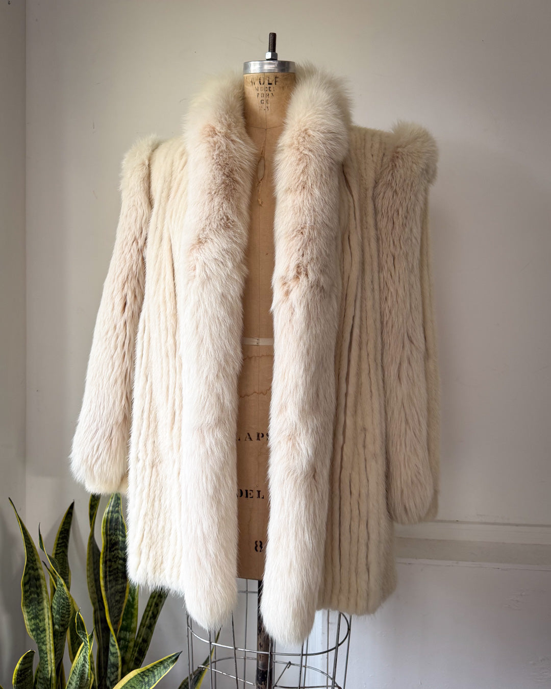 80s Ivory Corded Mink & Arctic Fox Fur Coat / S-M