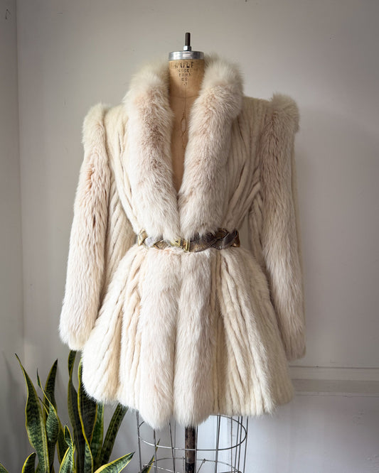 80s Ivory Corded Mink & Arctic Fox Fur Coat / S-M