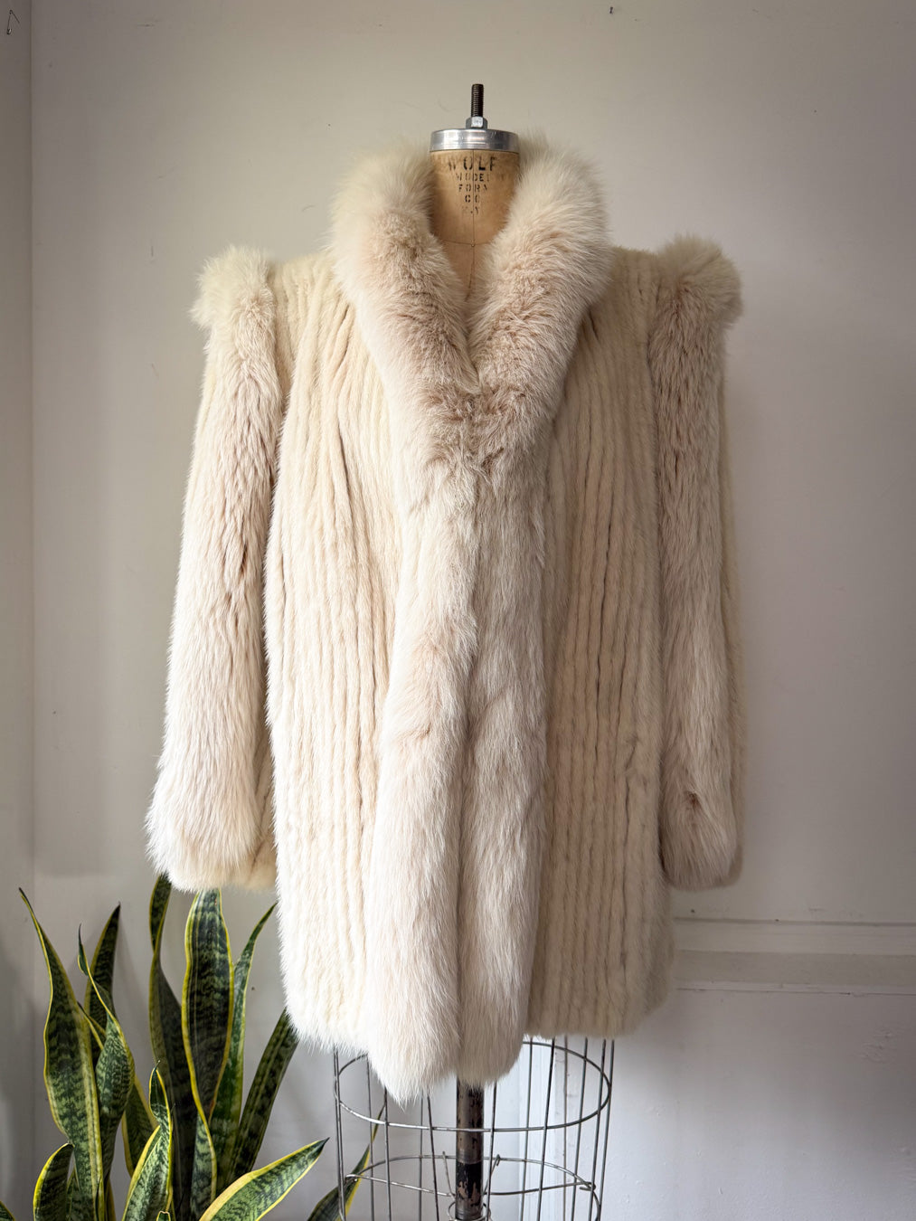80s Ivory Corded Mink & Arctic Fox Fur Coat / S-M