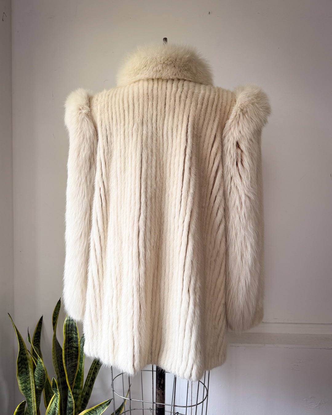 80s Ivory Corded Mink & Arctic Fox Fur Coat / S-M