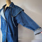 80s Denim Removeable Cape Maxi Coat / M-L