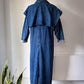 80s Denim Removeable Cape Maxi Coat / M-L