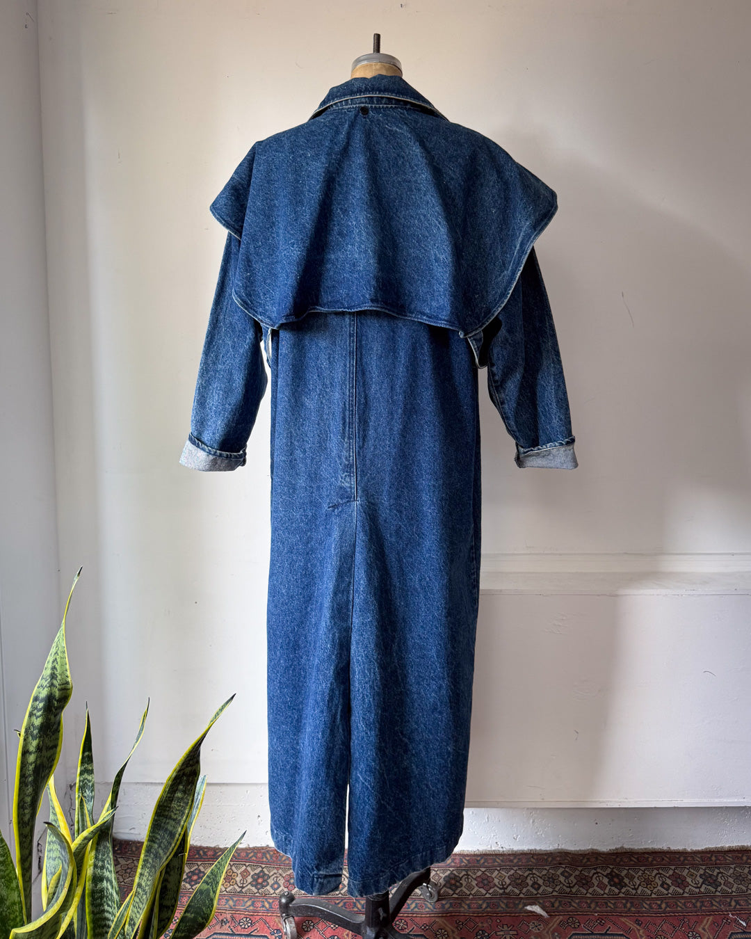 80s Denim Removeable Cape Maxi Coat / M-L