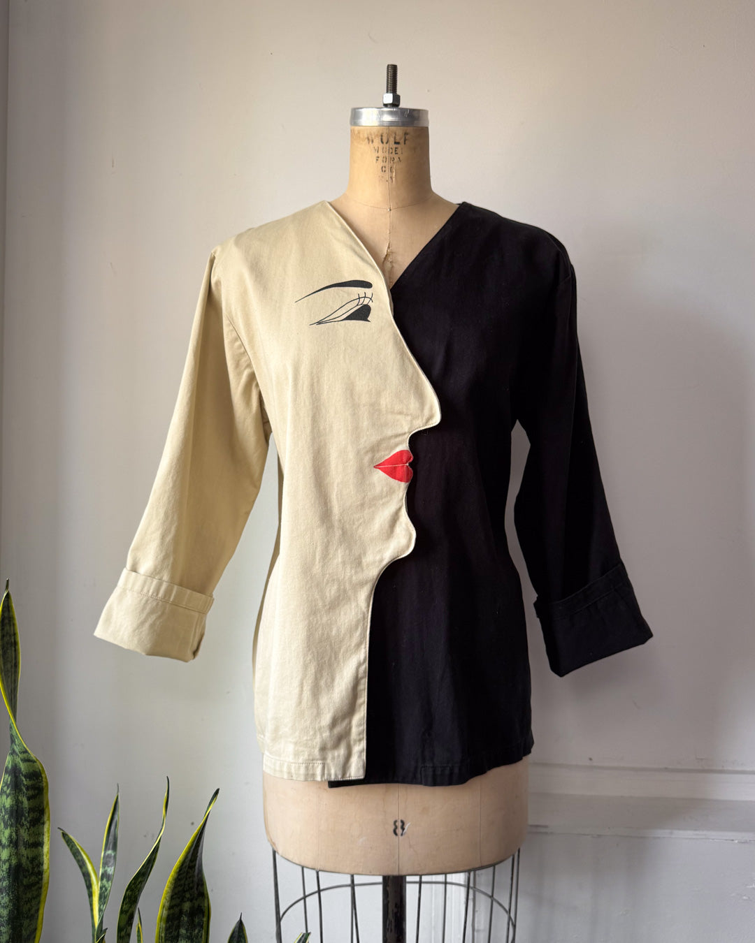 80s Novelty Cotton Face Shirt / S-M