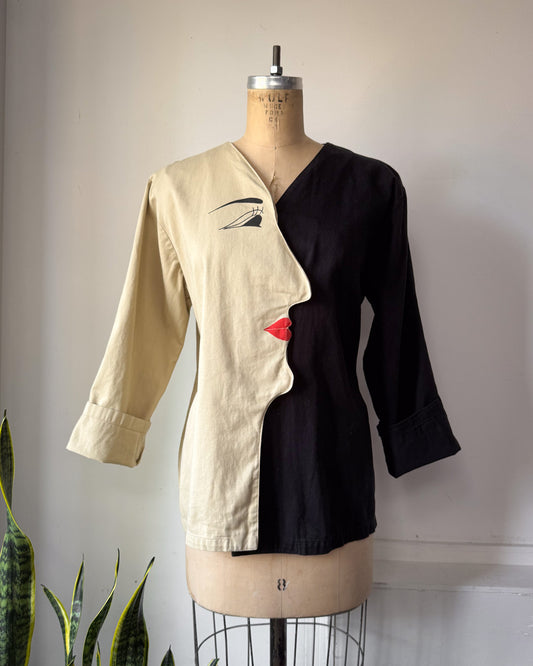80s Colorblock Novelty Cotton Lady Face Top / S-M