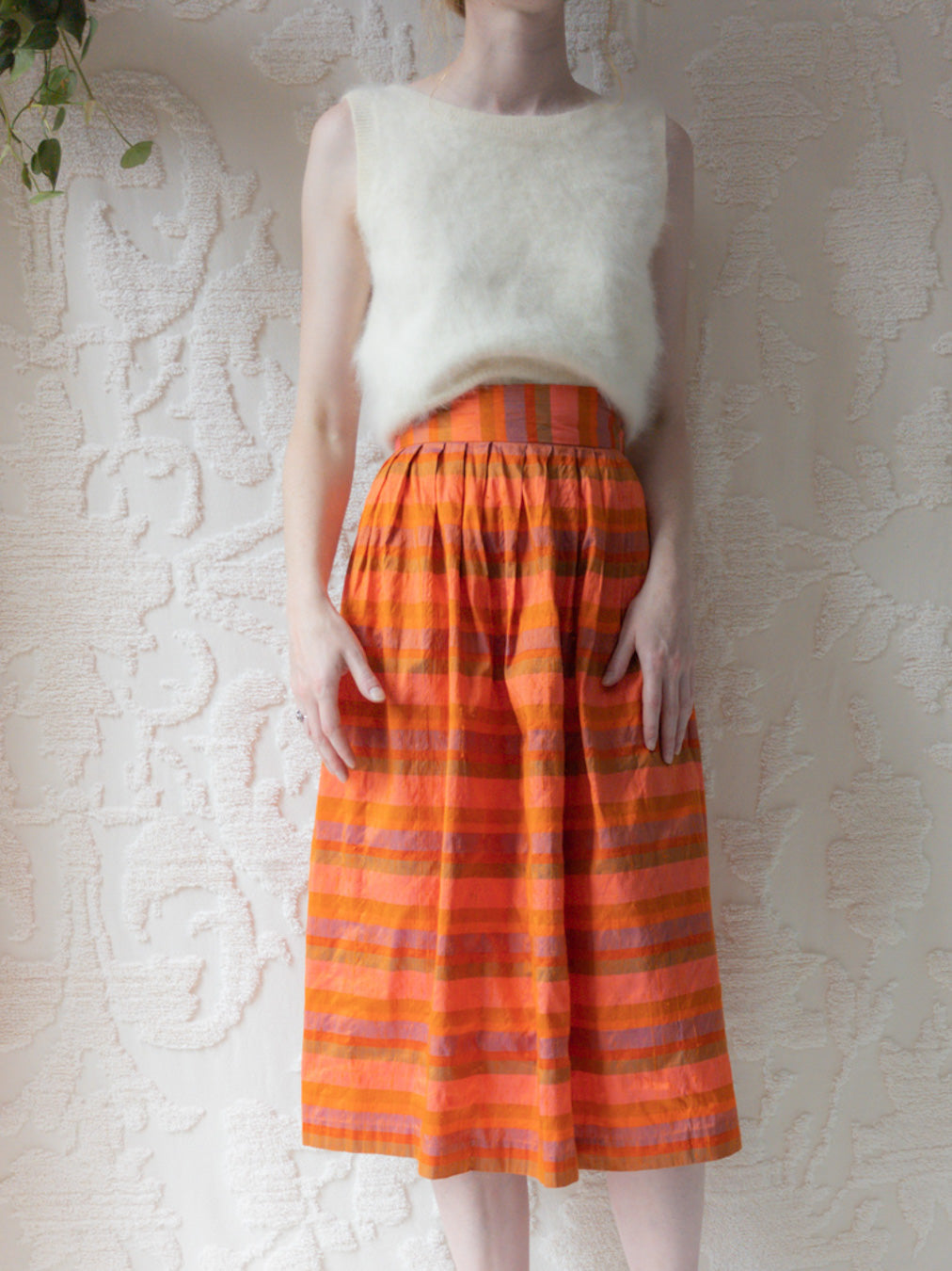 80s Orange & Pink Iridescent Silk Skirt / XS