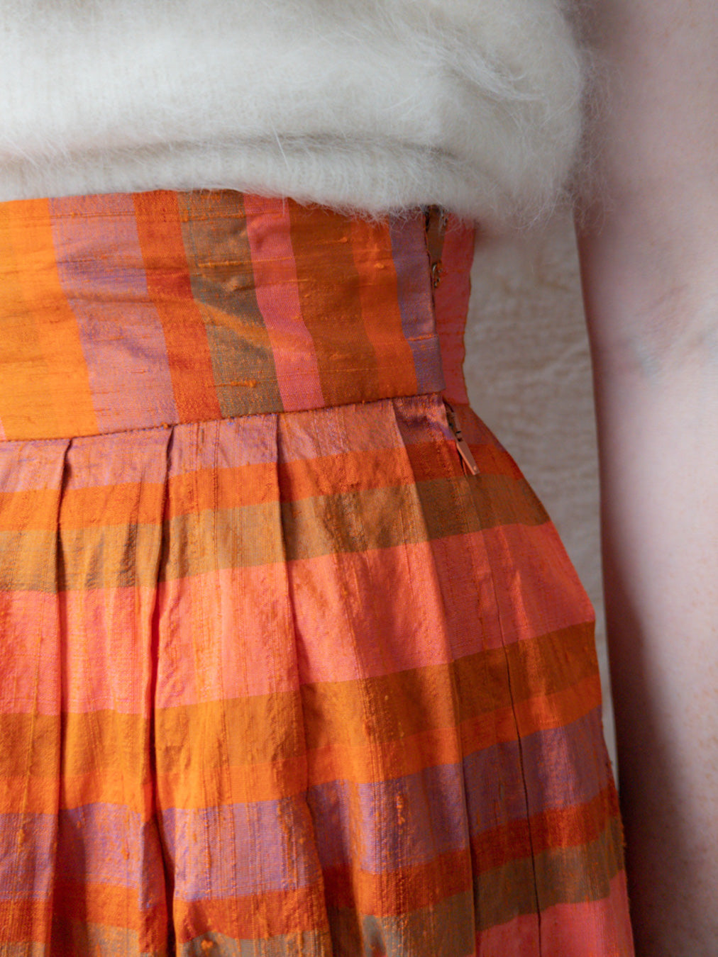 80s Orange & Pink Iridescent Silk Skirt / XS
