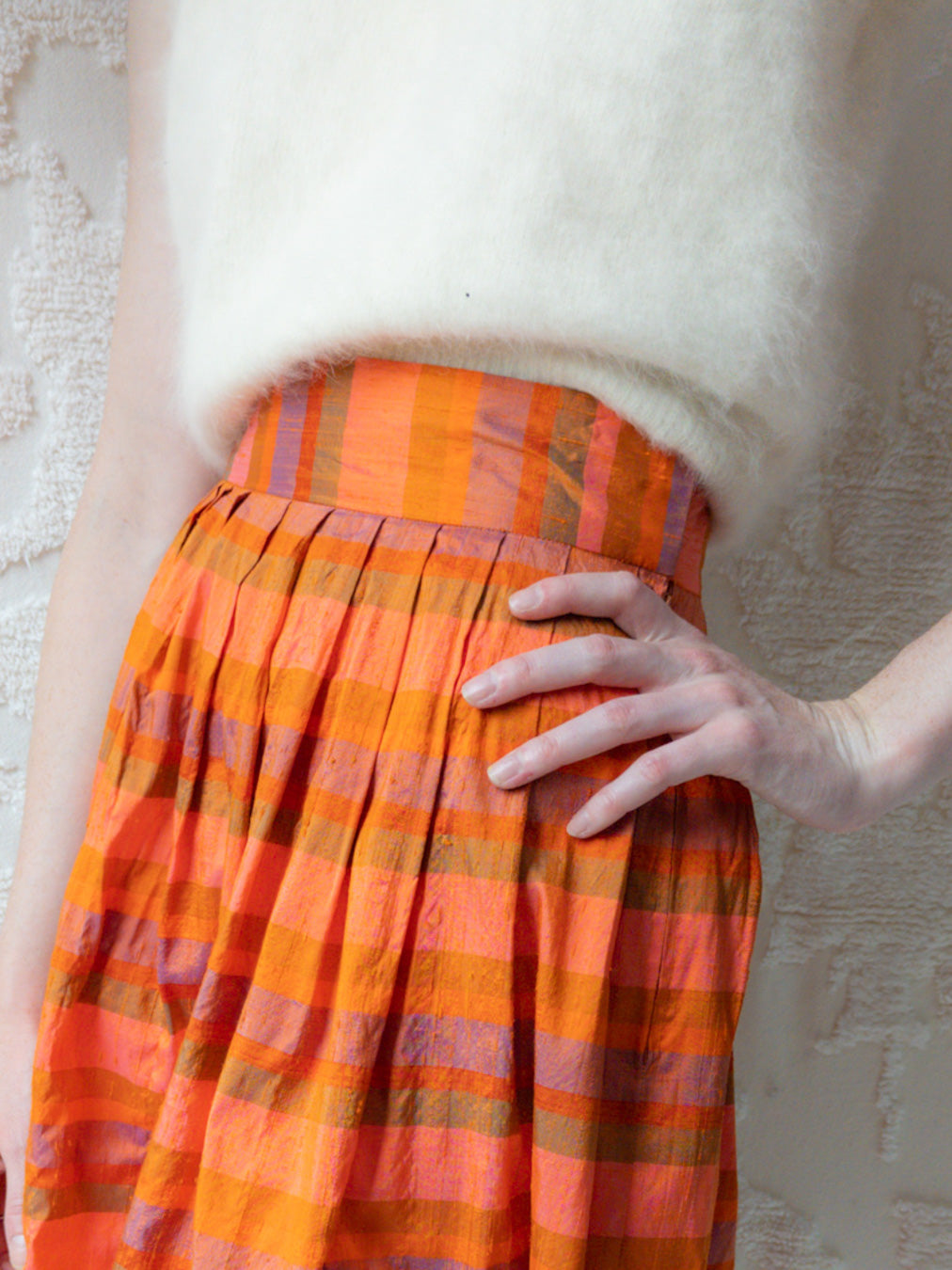 80s Orange & Pink Iridescent Silk Skirt / XS