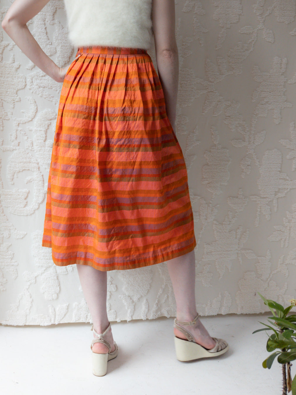 80s Orange & Pink Iridescent Silk Skirt / XS