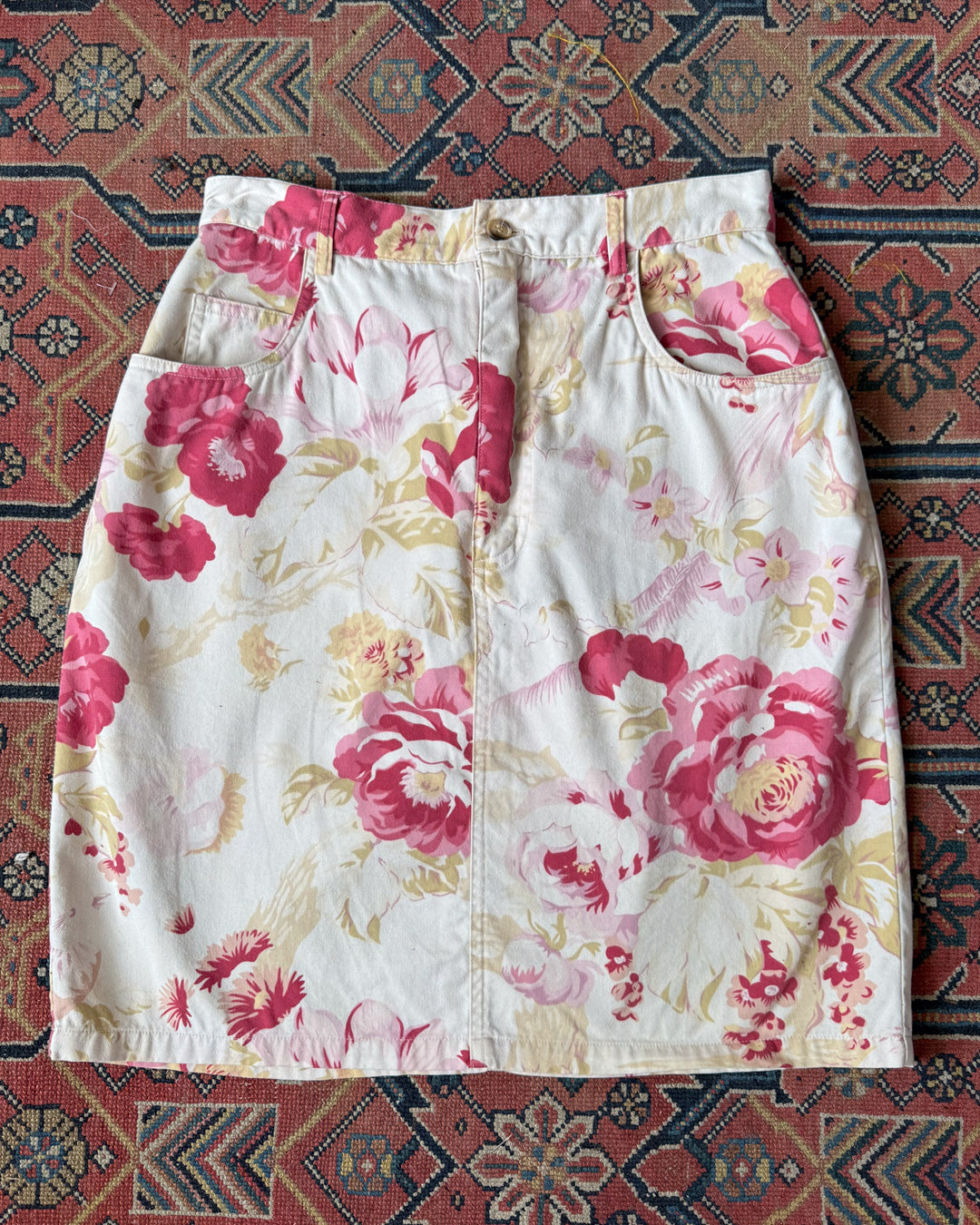 80s Floral Print Cotton Skirt / S