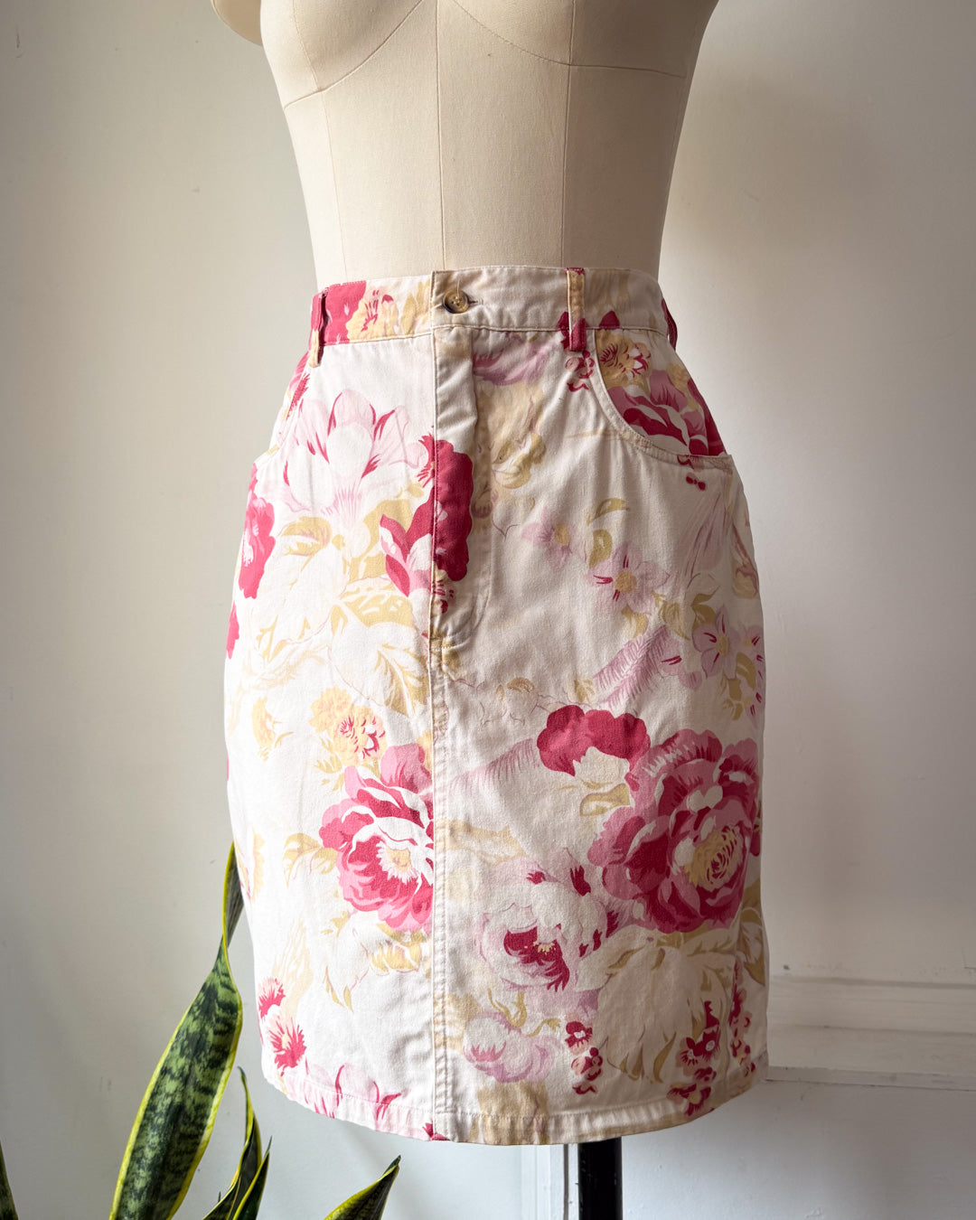 80s Floral Print Cotton Skirt / S