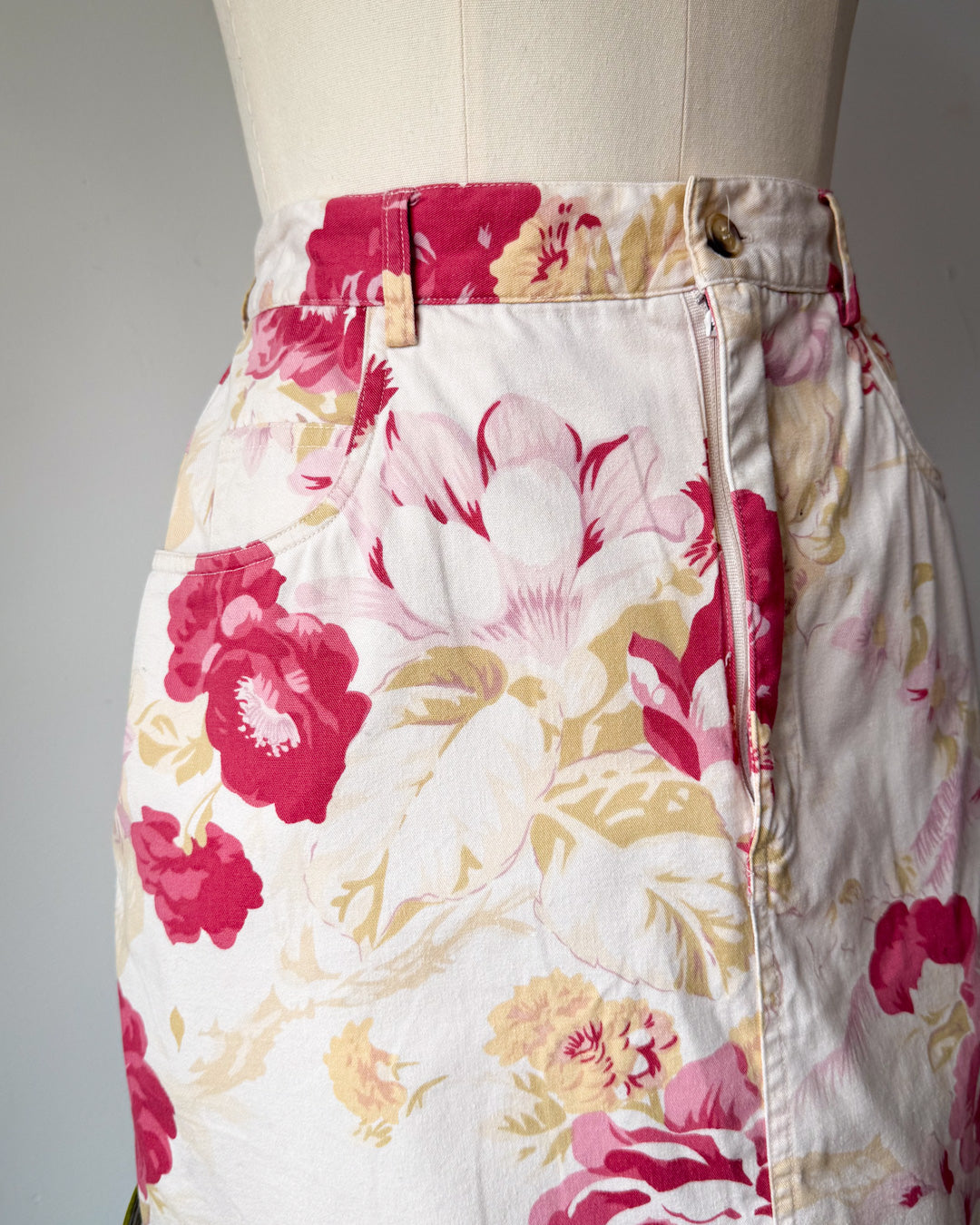 80s Floral Print Cotton Skirt / S