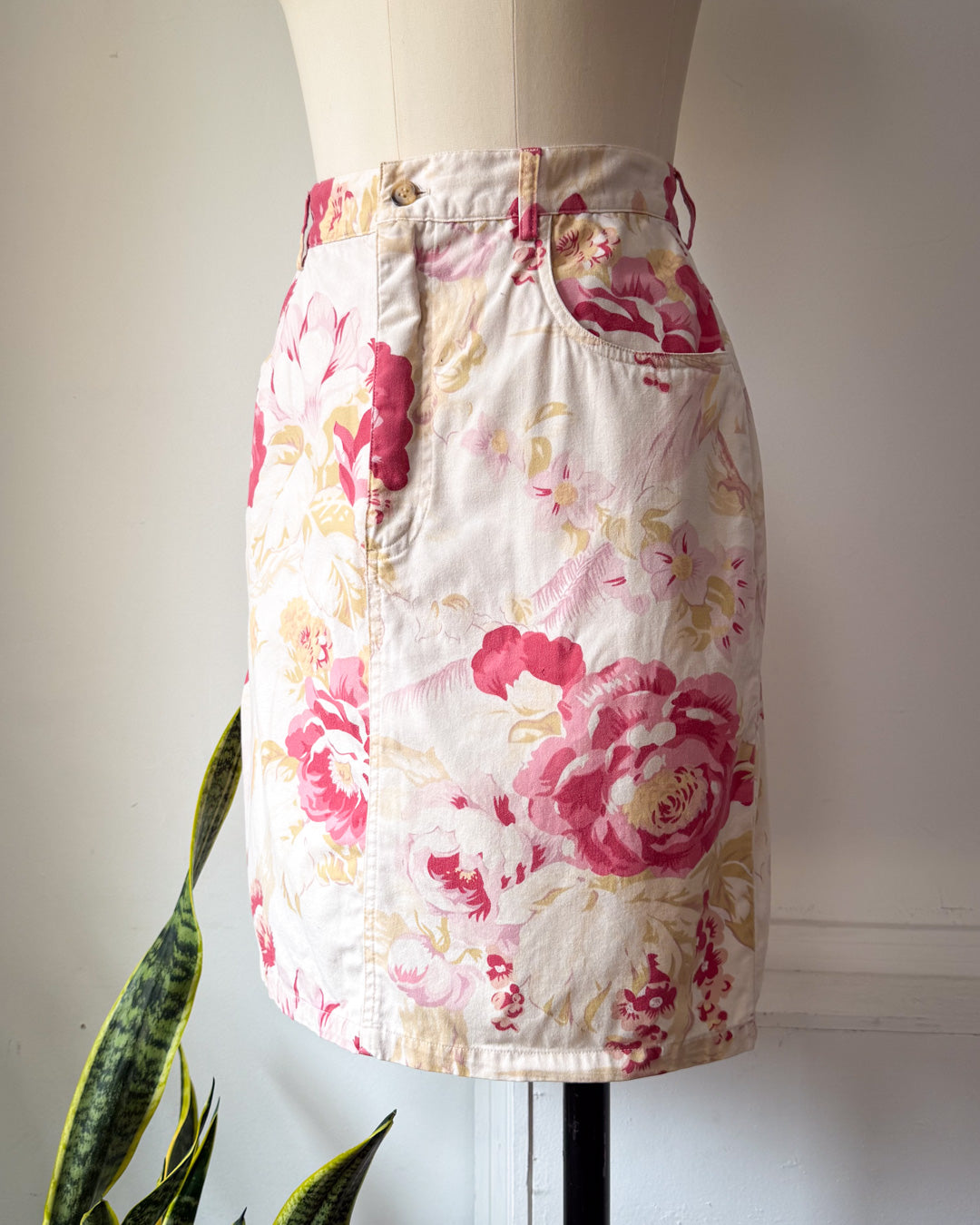 80s Floral Print Cotton Skirt / S