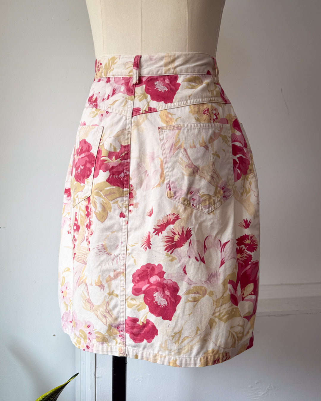 80s Floral Print Cotton Skirt / S