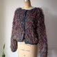 80s Shaggy Hand Knit Ribbon Cardigan / XL