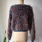 80s Shaggy Hand Knit Ribbon Cardigan / XL