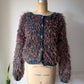 80s Shaggy Hand Knit Ribbon Cardigan / XL