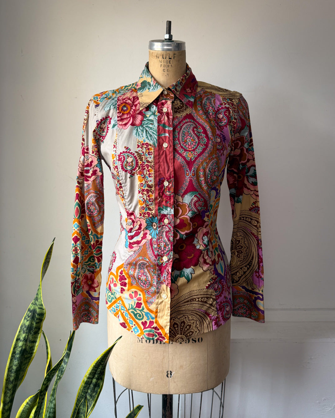 90s Etro Colorful Printed Cotton Shirt / M