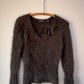 90s Fuzzy Gray Brown Angora Knit Sweater Top / M
