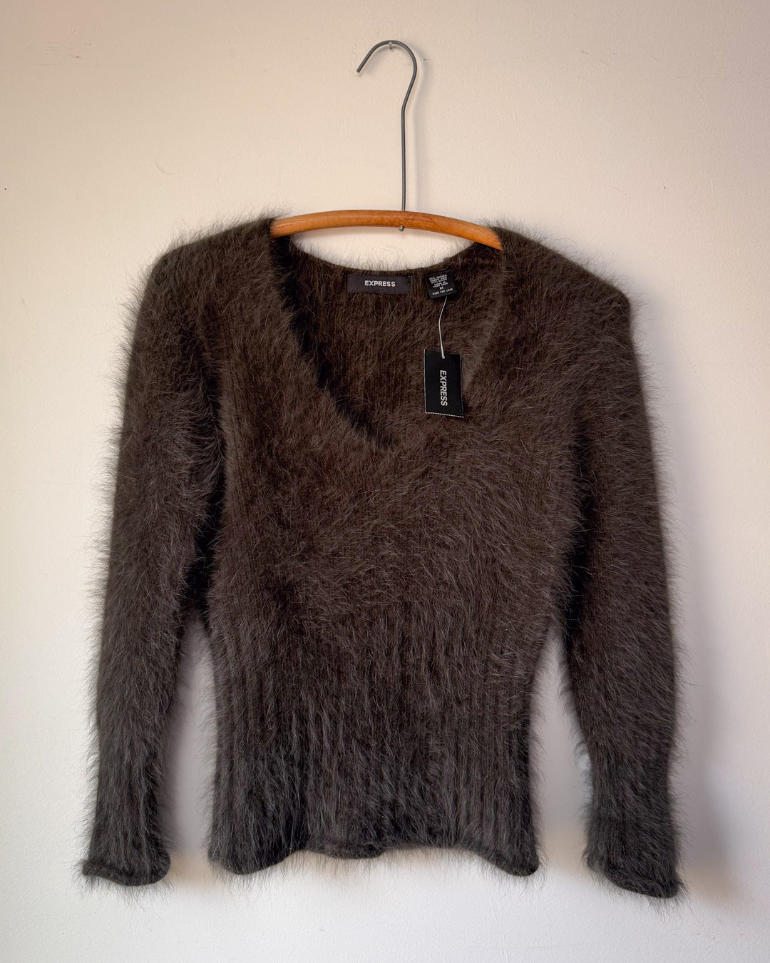 90s Fuzzy Gray Brown Angora Knit Sweater Top / M