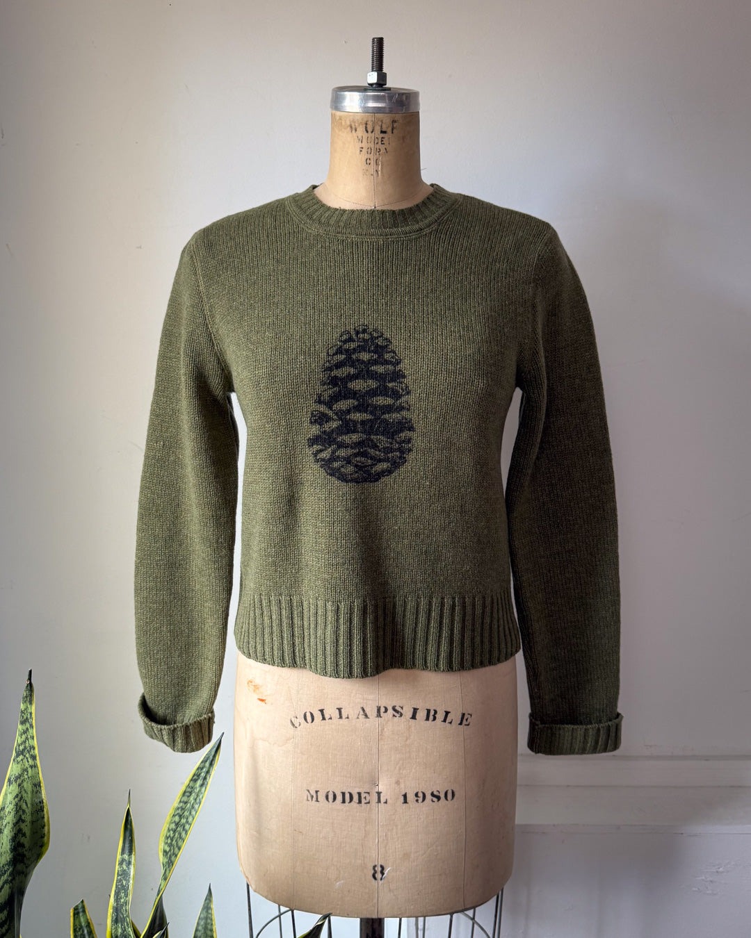 90s Green Wool Pinecone Sweater / S