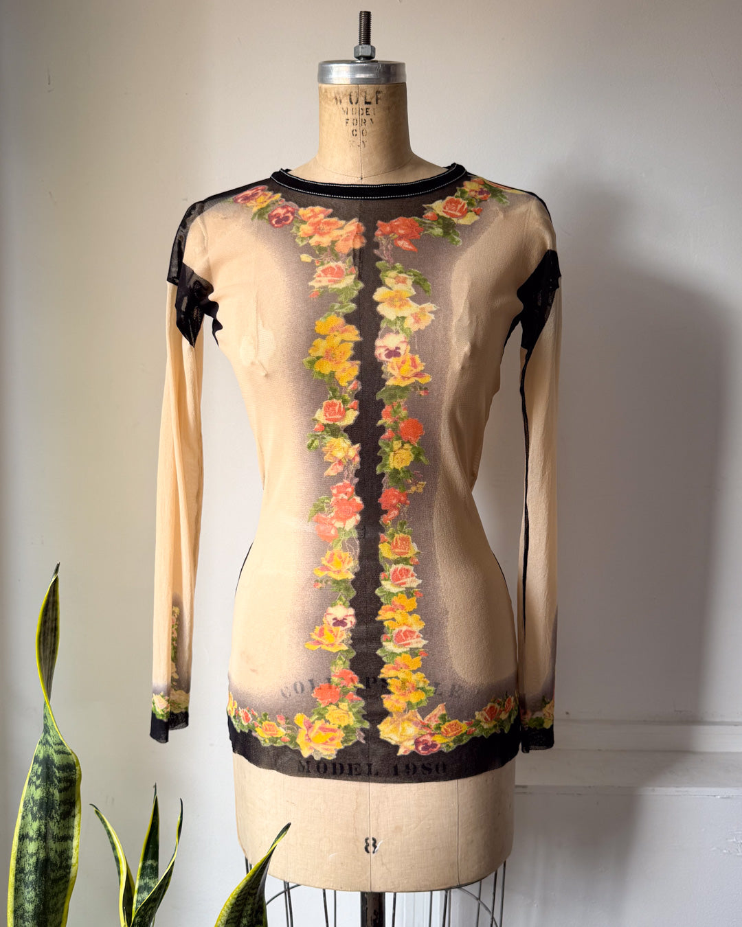 90s Gaultier Floral Mesh Top / M