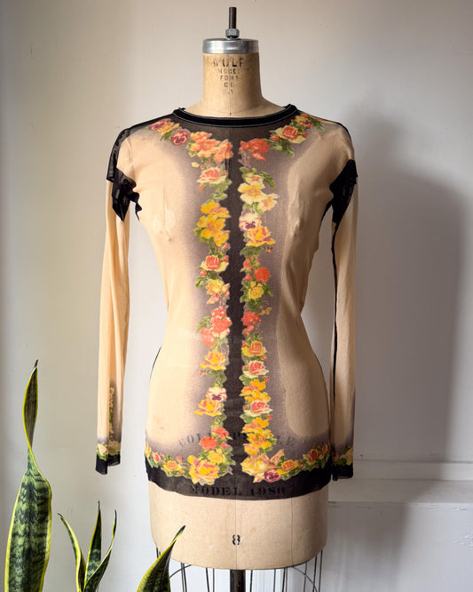 90s Gaultier Floral Mesh Top / M