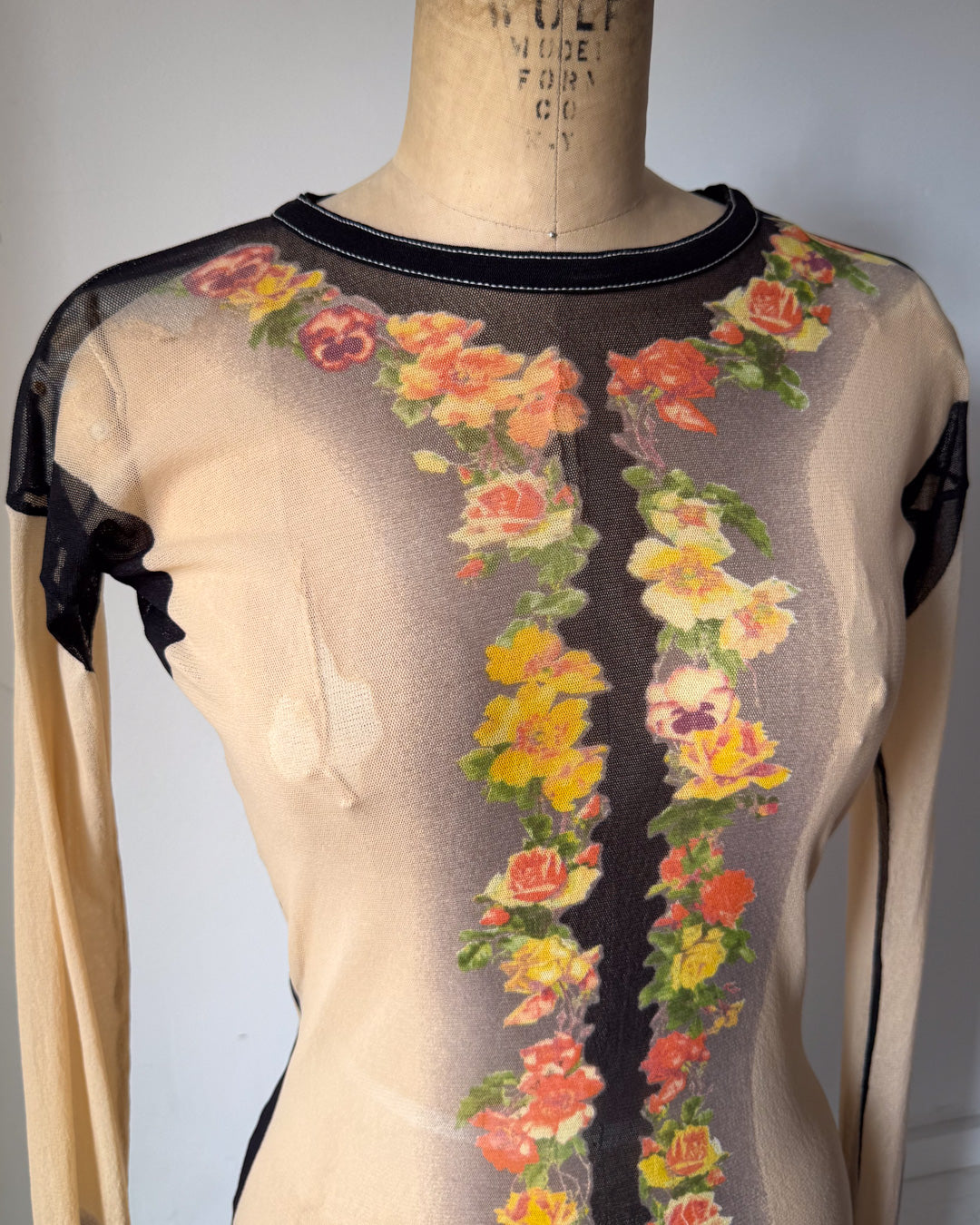 90s Gaultier Floral Mesh Top / M