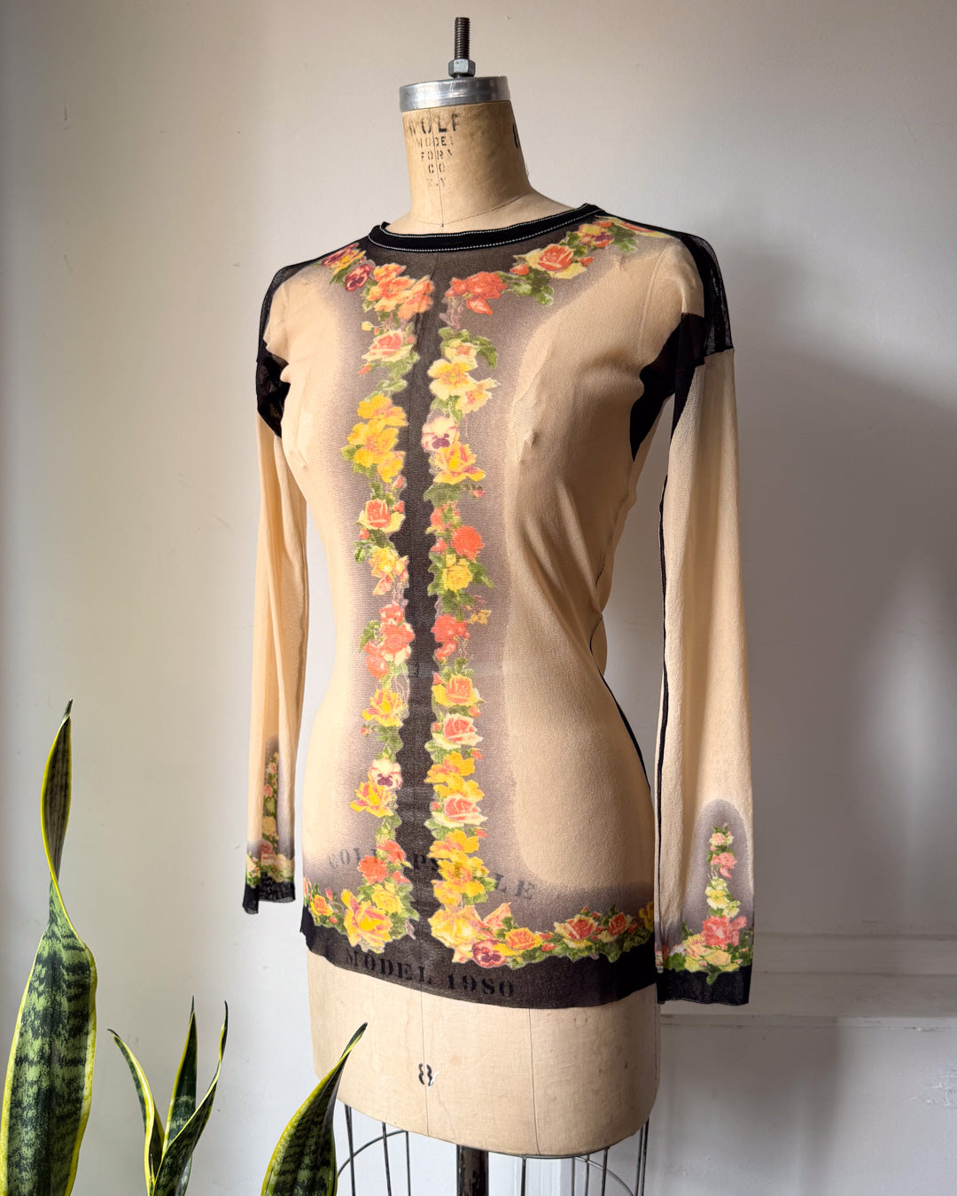 90s Gaultier Floral Mesh Top / M