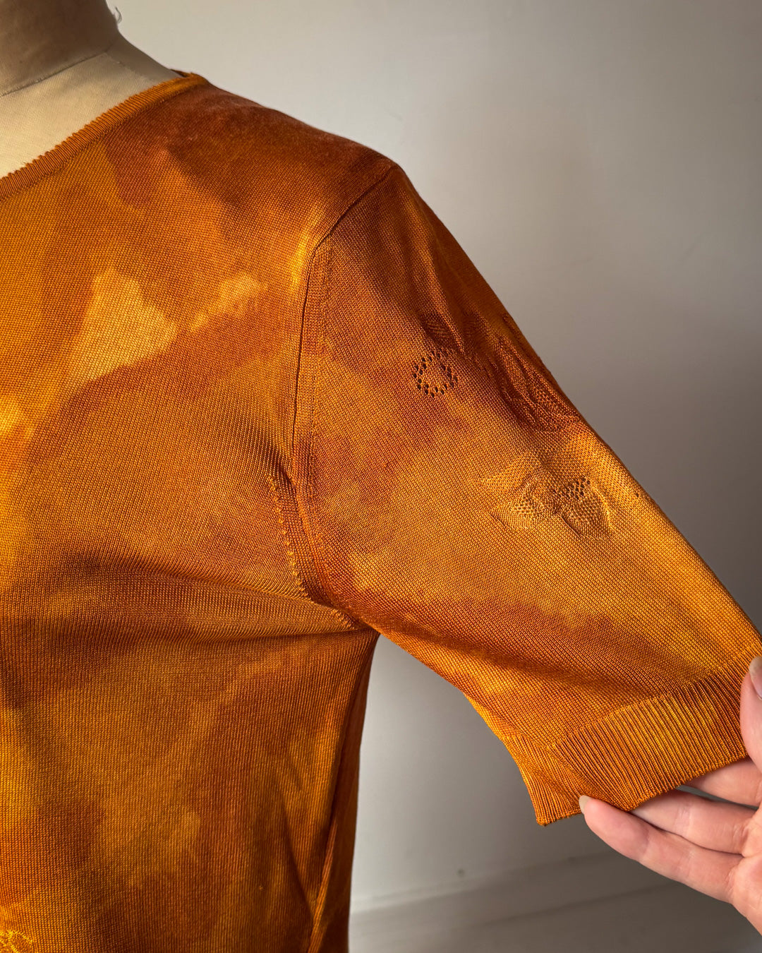 90s Galliano Burnt Orange Silk Knit Cardigan Sweater Twin 2pc Set / L