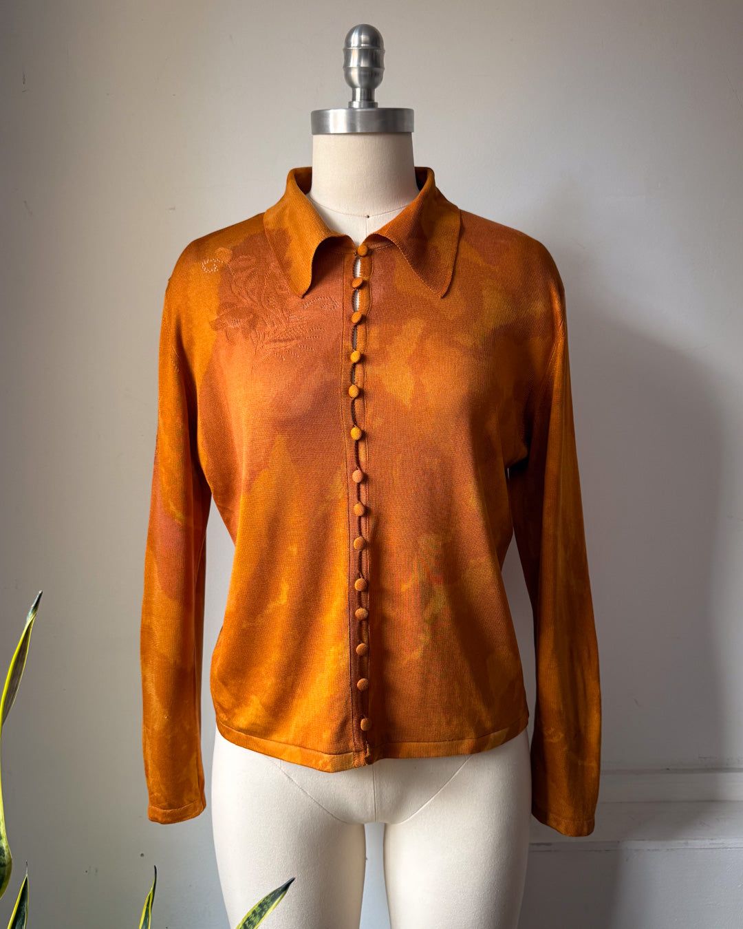 90s Galliano Burnt Orange Silk Knit Cardigan Sweater Twin 2pc Set / L
