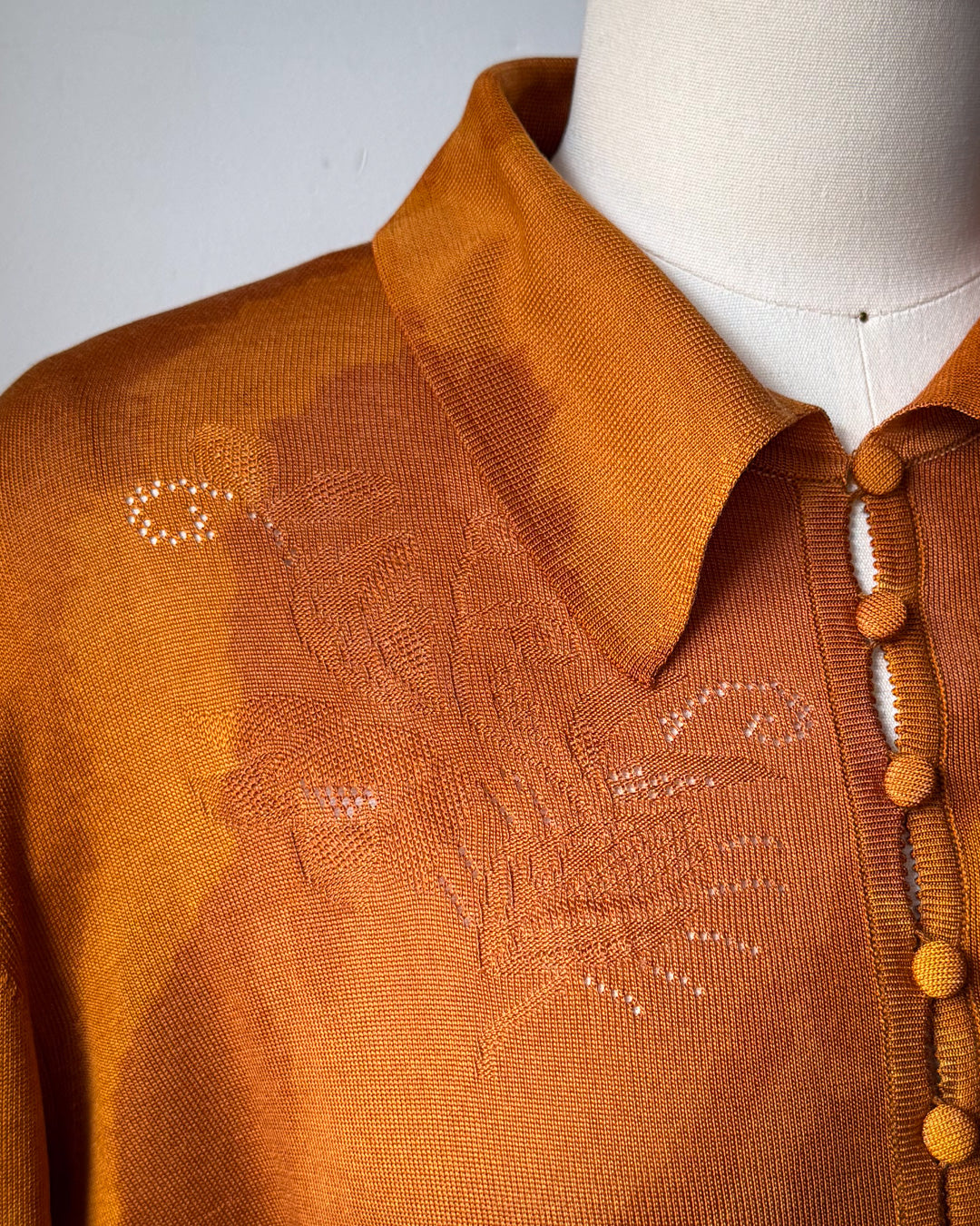 90s Galliano Burnt Orange Silk Knit Cardigan Sweater Twin 2pc Set / L