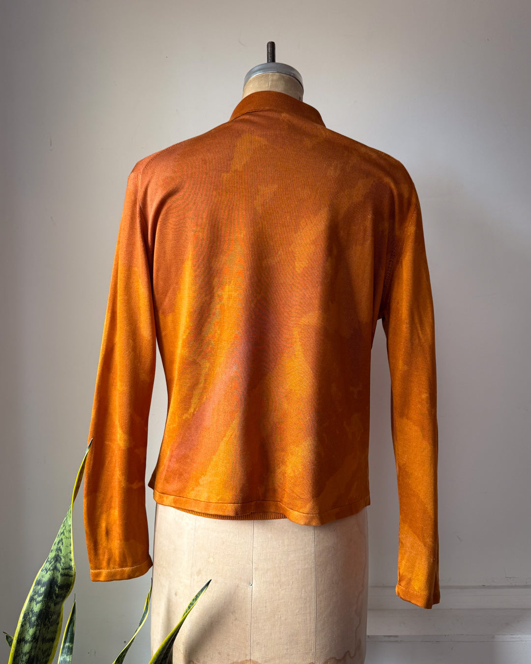 90s Galliano Burnt Orange Silk Knit Cardigan Sweater Twin 2pc Set / L