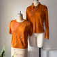 90s Galliano Burnt Orange Silk Knit Cardigan Sweater Twin 2pc Set / L