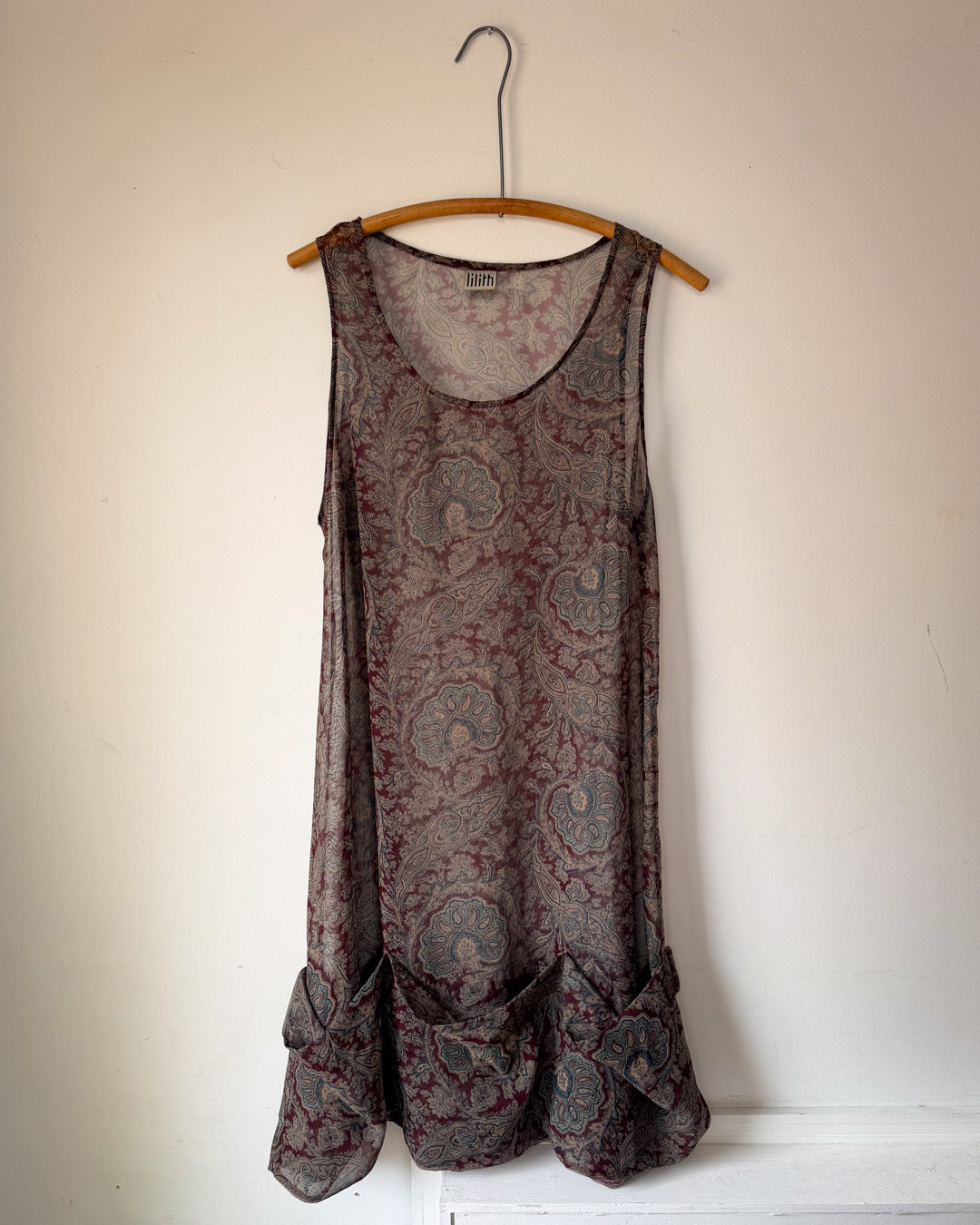 90s Lilith Sheer Paisley Pocket Dress / S-M