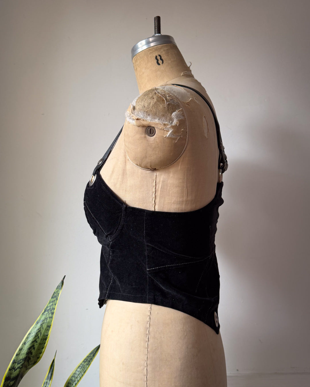 90s Lip Service Velvet & Leather Crop Top Bustier / S