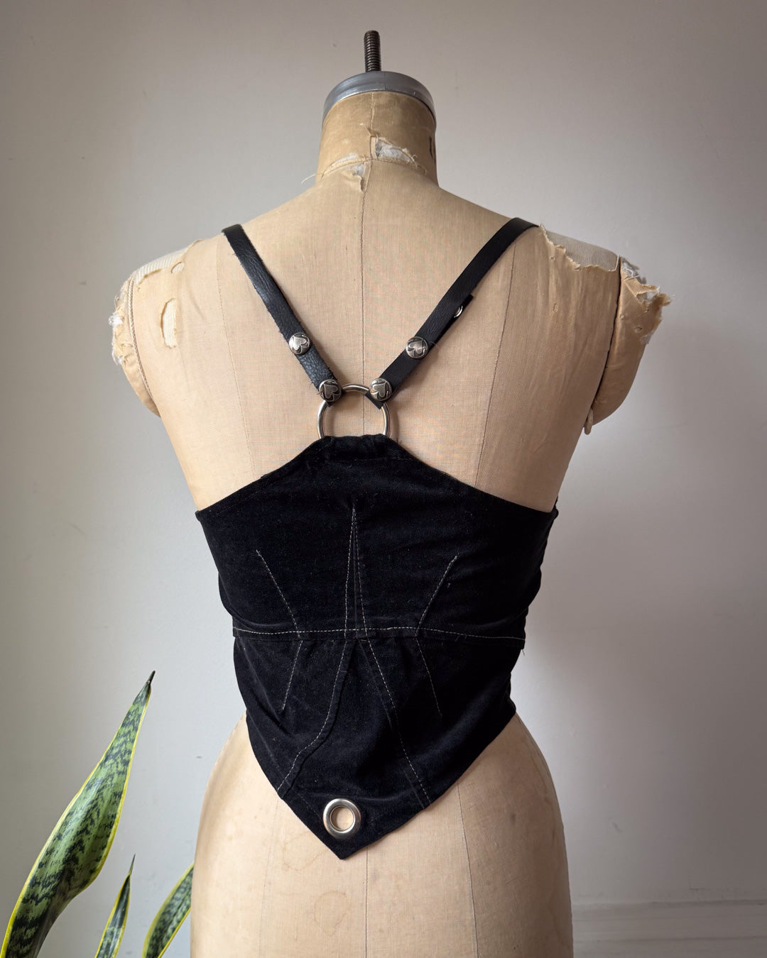 90s Lip Service Velvet & Leather Crop Top Bustier / S