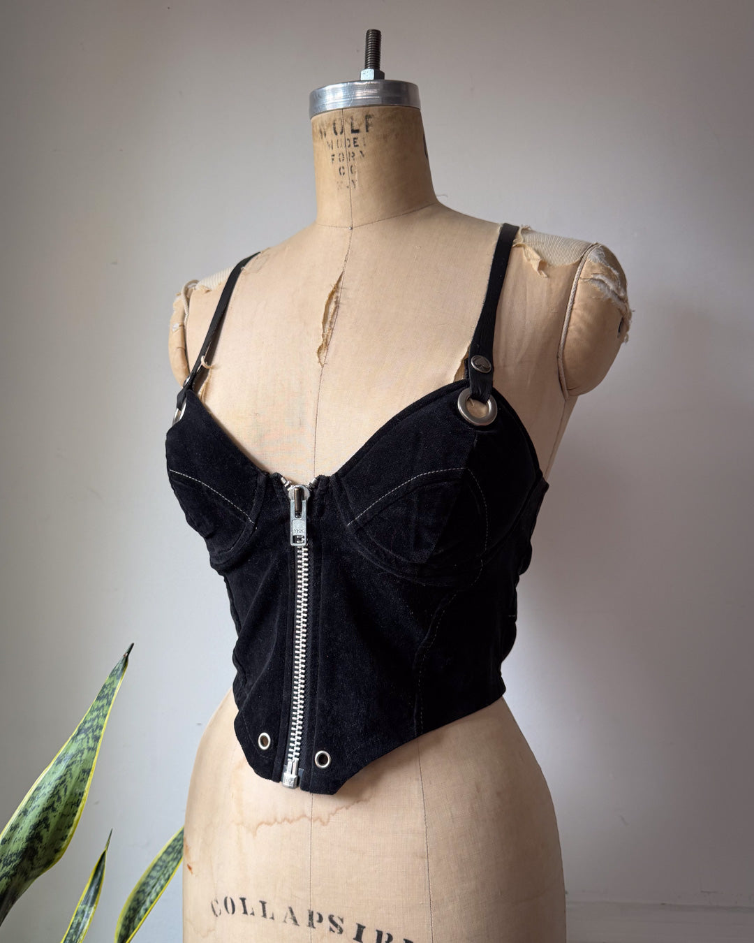 90s Lip Service Velvet & Leather Crop Top Bustier / S